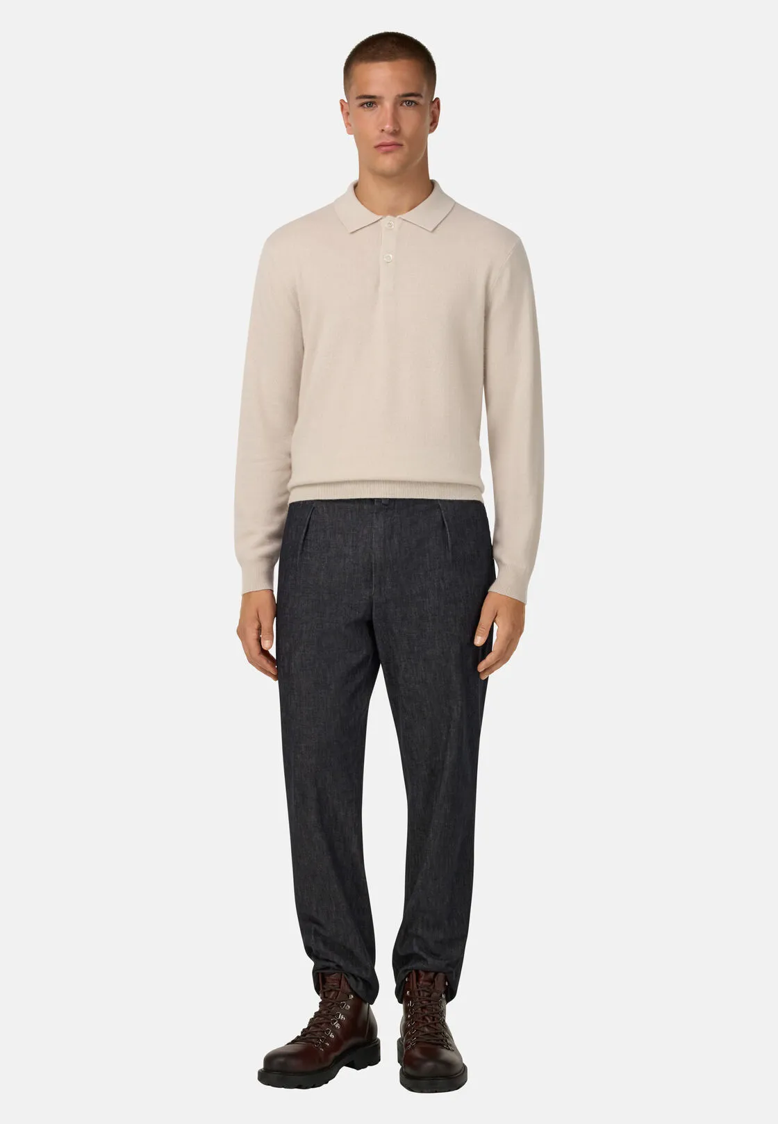 Boggi, Polo In Maglia In Cashmere, Uomo, Ghiaccio, Taglia: XL - immagine 2