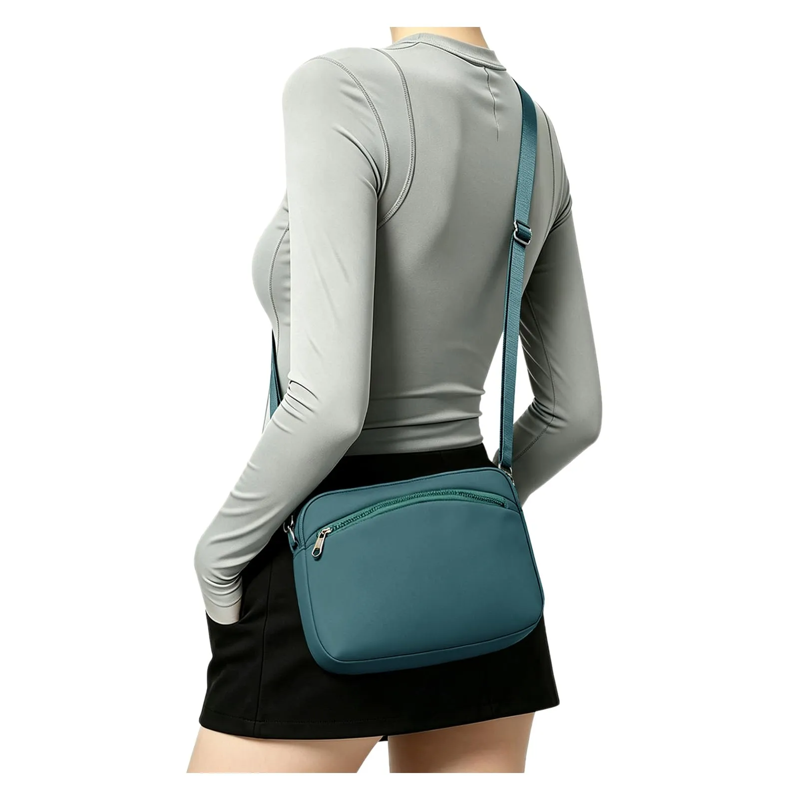 VENATIN Marsupio da donna alla moda, marsupio da donna, borsa ovale, borsa a tracolla, mini marsupio, per viaggi, escursioni e attività all'aperto, Pavo blu - immagine 1