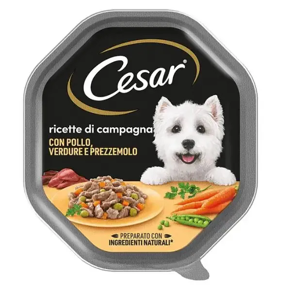 Cesar Ricette di Campagna 150gr Pollo e verdure - confezione da 14 pezzi - Cibo umido per cani - immagine 1
