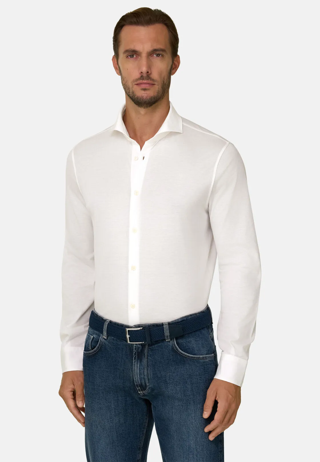 Boggi, Polo Camicia In Piquè Filo Di Scozia Slim Fit, Uomo, Bianco, Taglia: XL - immagine 1