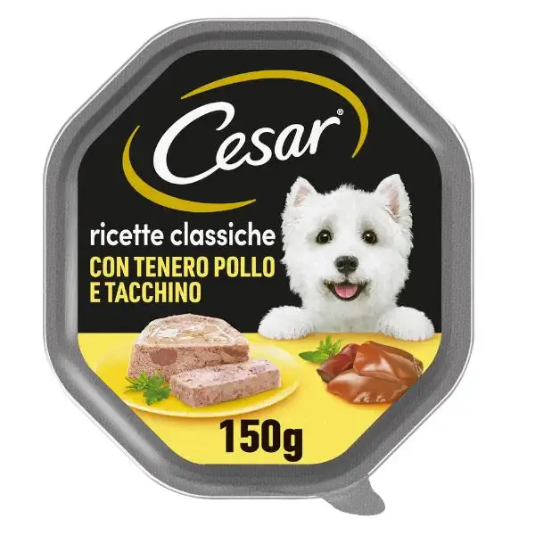 Cesar Ricette Classiche 150gr Pollo e tacchino - confezione da 14 pezzi - Cibo umido per cani - immagine 1