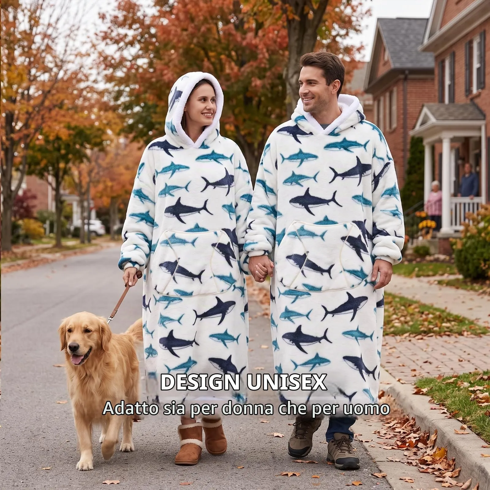 Yzehomijia Coperta portatile con cappuccio, per donne e adulti, coperta con maniche, morbida e calda da indossare come regalo per fidanzata, mamma o mamma koala (Shark) - immagine 3