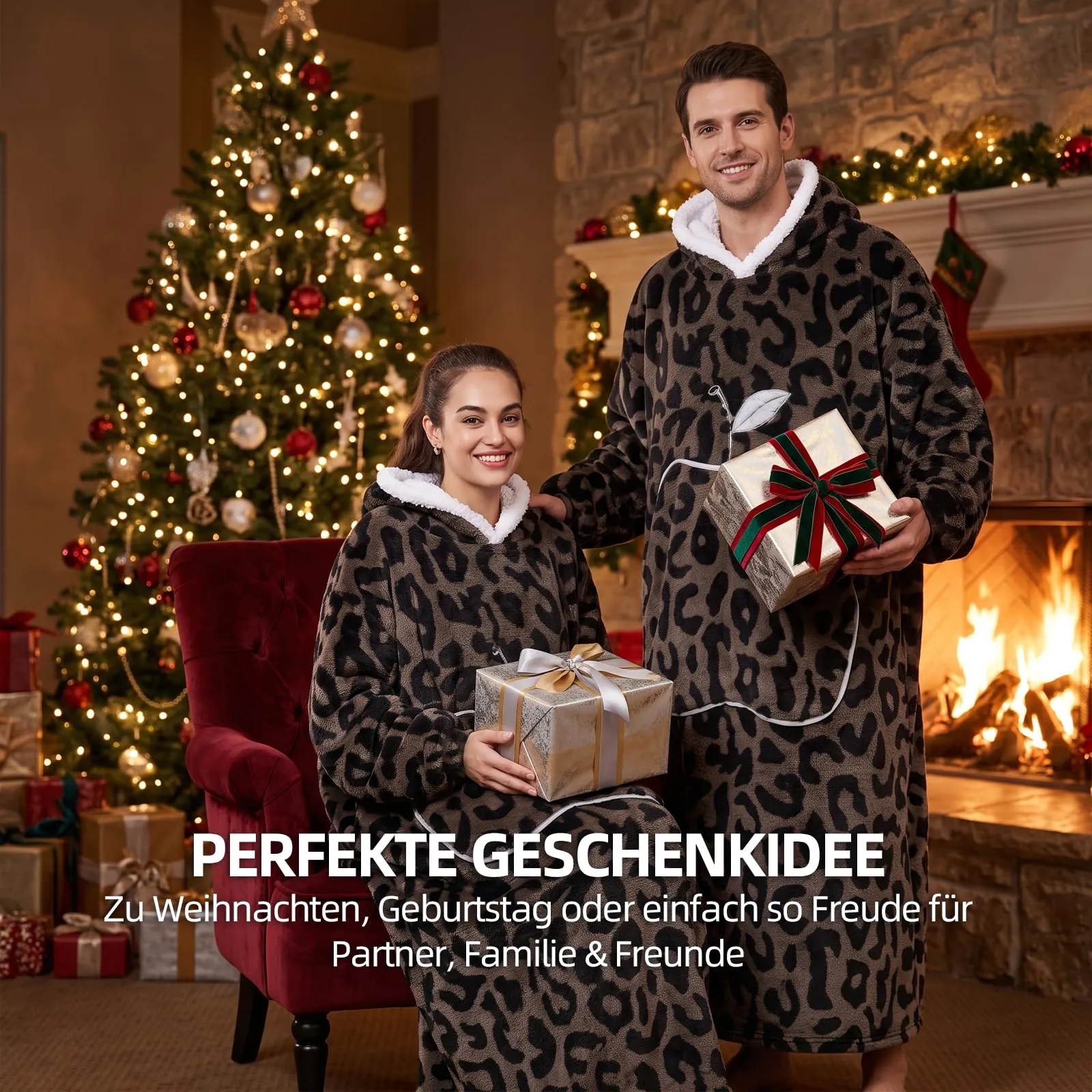 Yzehomijia Coperta portatile con cappuccio, per donne e adulti, coperta con maniche, morbida e calda da indossare come regalo per fidanzata, mamma o mamma koala (Brown Leopard Print) - immagine 2