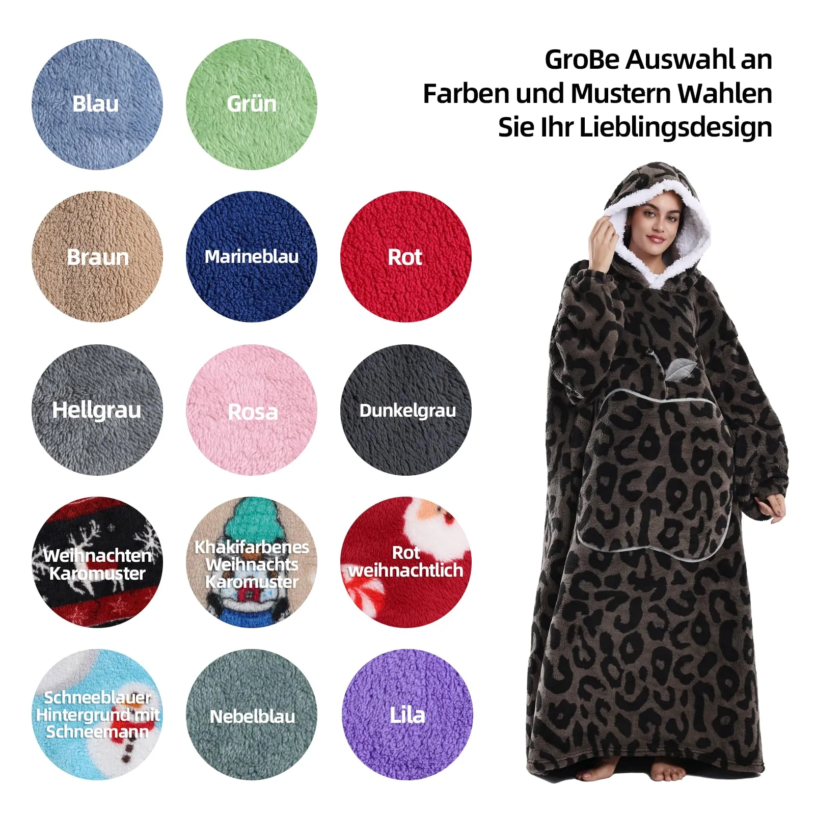 Yzehomijia Coperta portatile con cappuccio, per donne e adulti, coperta con maniche, morbida e calda da indossare come regalo per fidanzata, mamma o mamma koala (Brown Leopard Print) - immagine 5