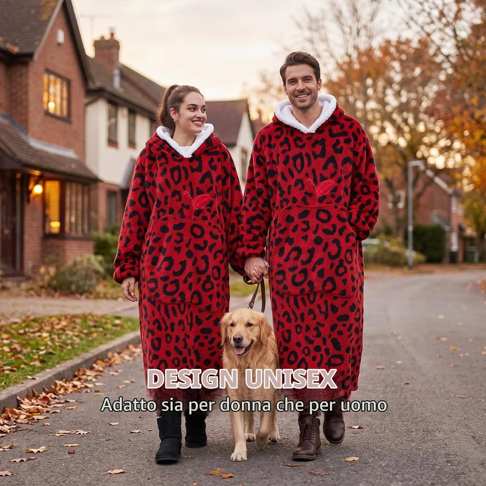 Yzehomijia Coperta portatile con cappuccio, per donne e adulti, coperta con maniche, morbida e calda da indossare come regalo per fidanzata, mamma o mamma koala (Red Leopard Print) - immagine 3