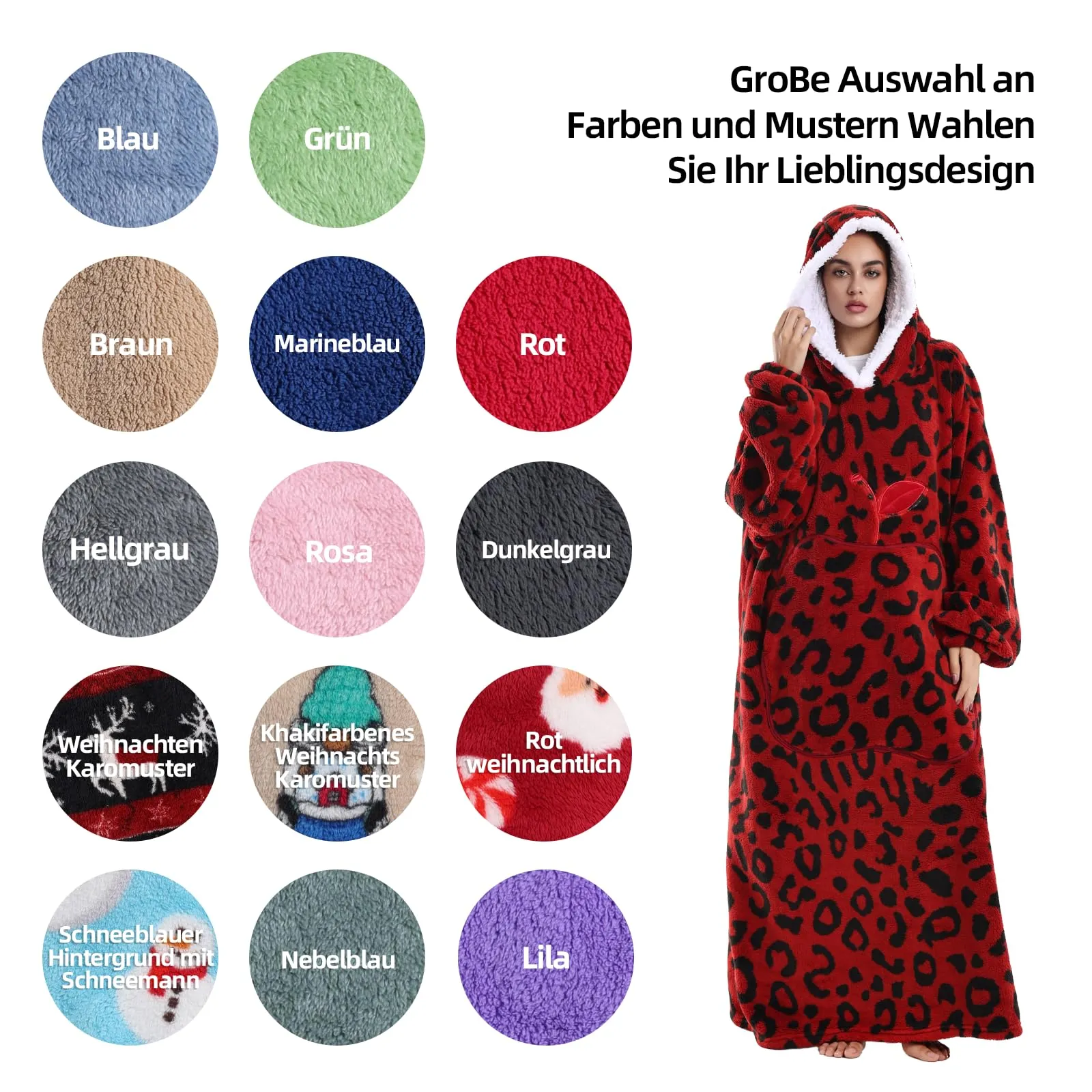 Yzehomijia Coperta portatile con cappuccio, per donne e adulti, coperta con maniche, morbida e calda da indossare come regalo per fidanzata, mamma o mamma koala (Red Leopard Print) - immagine 5