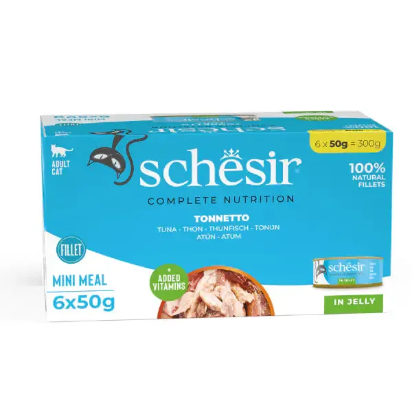 Schesir Cat Soft Adult filetti in gelatina alimento completo lattina Multipack 6x50 gr Tonnetto - immagine 1