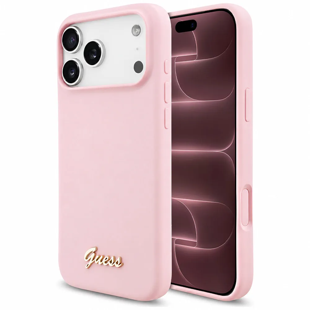 Custodia MagSafe per Apple iPhone 18 Pro Max / 17 Pro Max, Guess, Script Metal Logo, Rosa - immagine 1