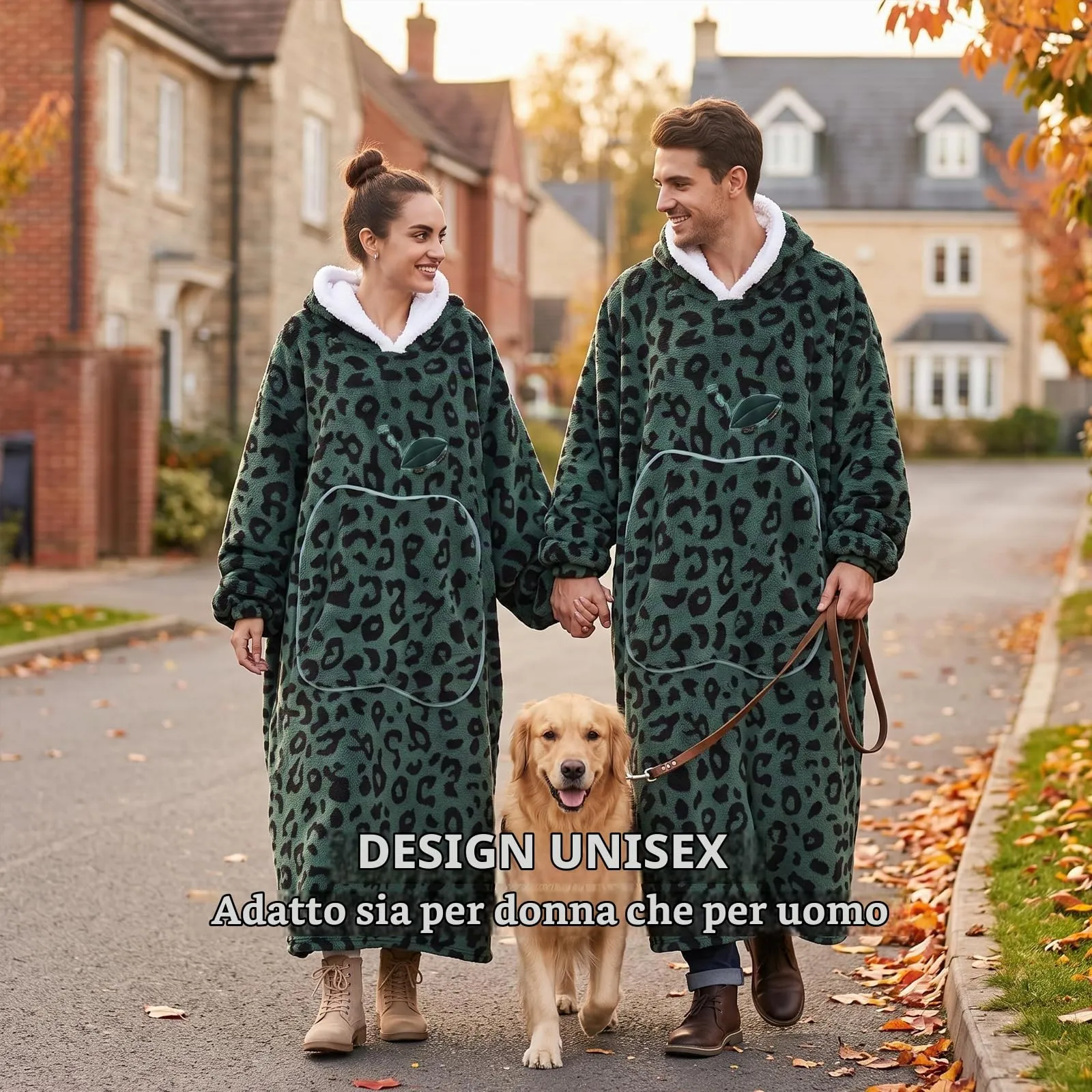 Yzehomijia Coperta portatile con cappuccio, per donne e adulti, coperta con maniche, morbida e calda da indossare come regalo per fidanzata, mamma o mamma koala (Green Leopard Print) - immagine 3
