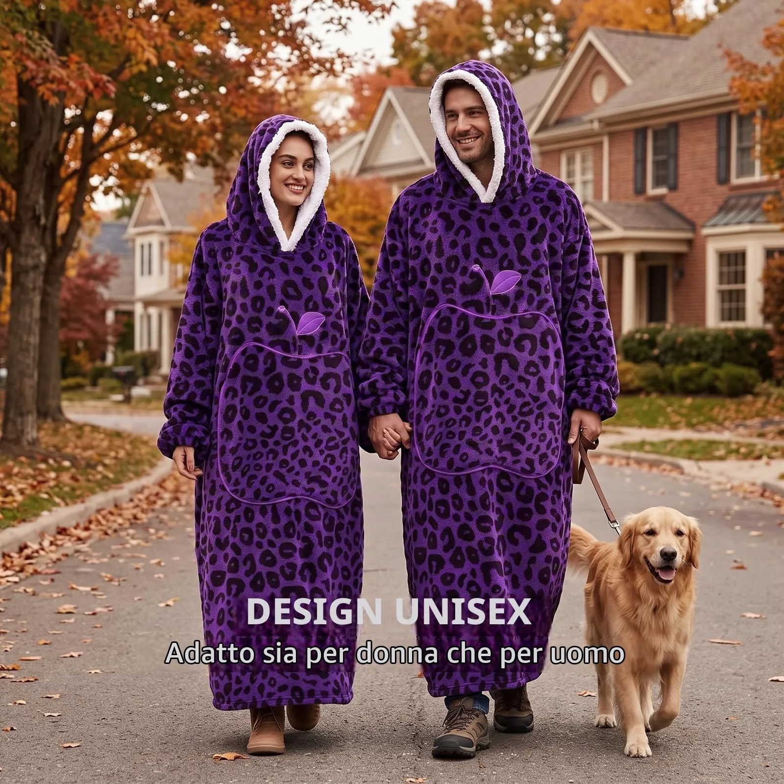 Yzehomijia Coperta portatile con cappuccio, per donne e adulti, coperta con maniche, morbida e calda da indossare come regalo per fidanzata, mamma o mamma koala (Purple Leopard Print) - immagine 3