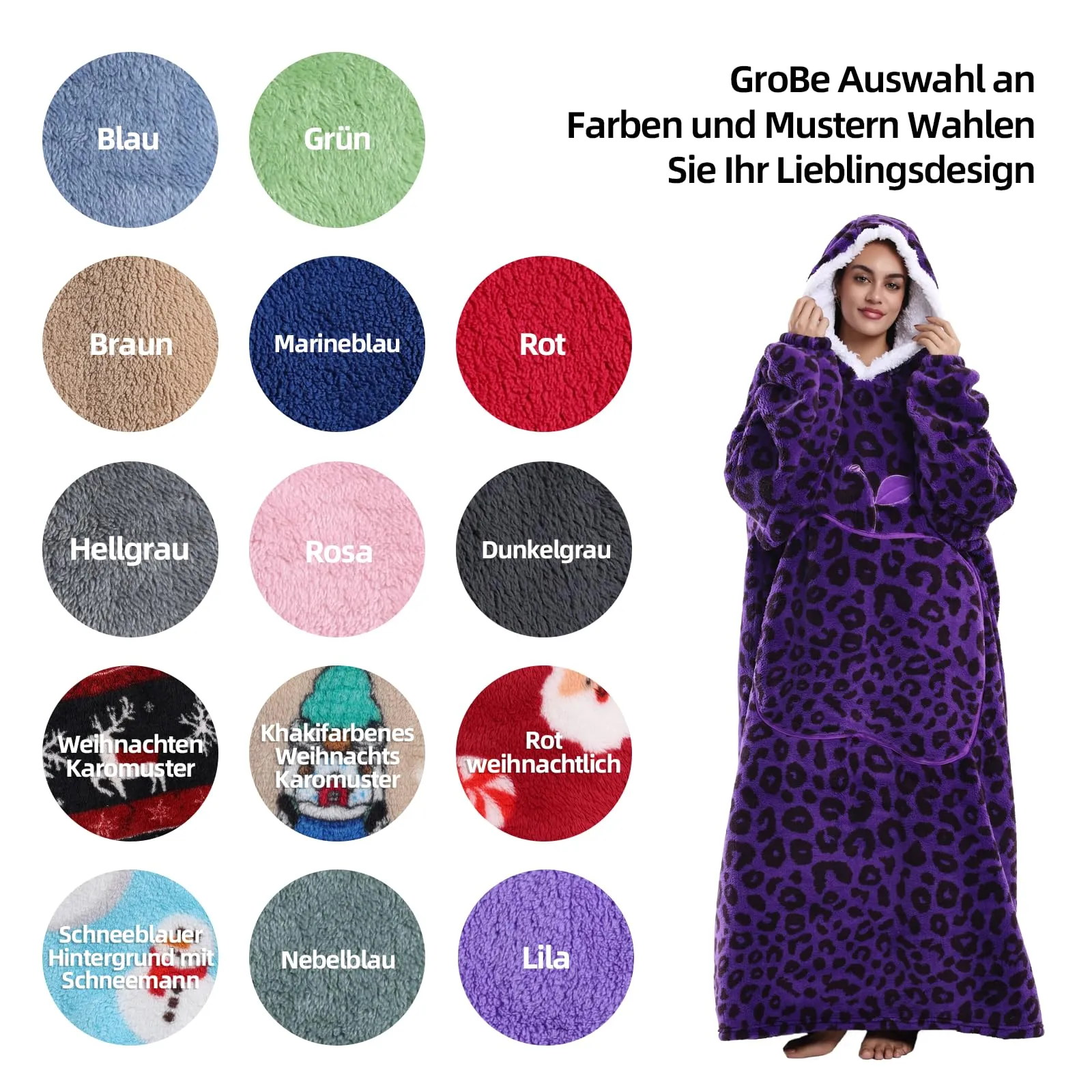 Yzehomijia Coperta portatile con cappuccio, per donne e adulti, coperta con maniche, morbida e calda da indossare come regalo per fidanzata, mamma o mamma koala (Purple Leopard Print) - immagine 5