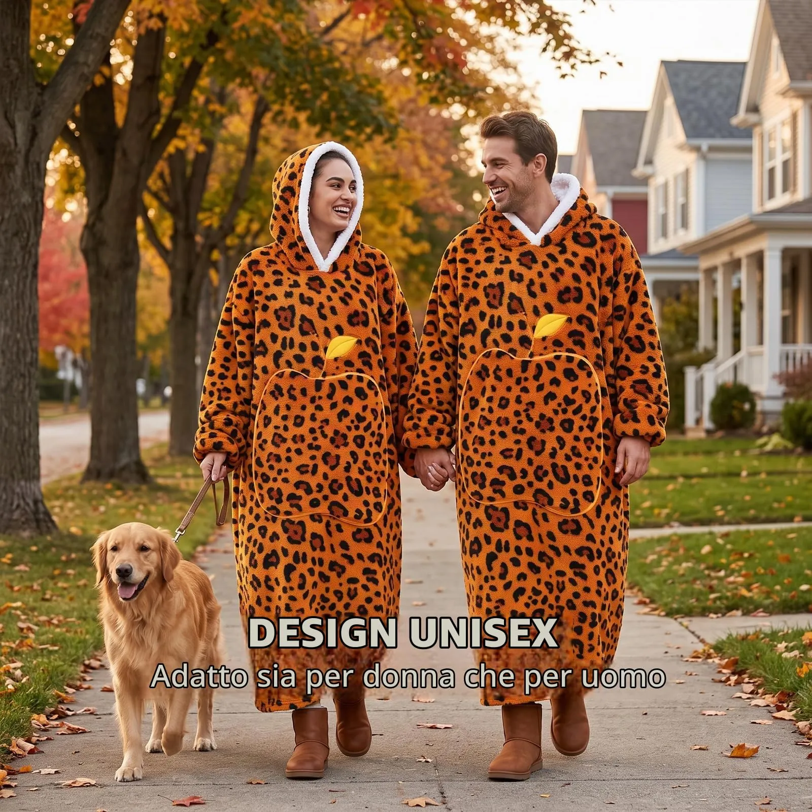 Yzehomijia Coperta portatile con cappuccio, per donne e adulti, coperta con maniche, morbida e calda da indossare come regalo per fidanzata, mamma o mamma koala (Orange Leopard Print) - immagine 3