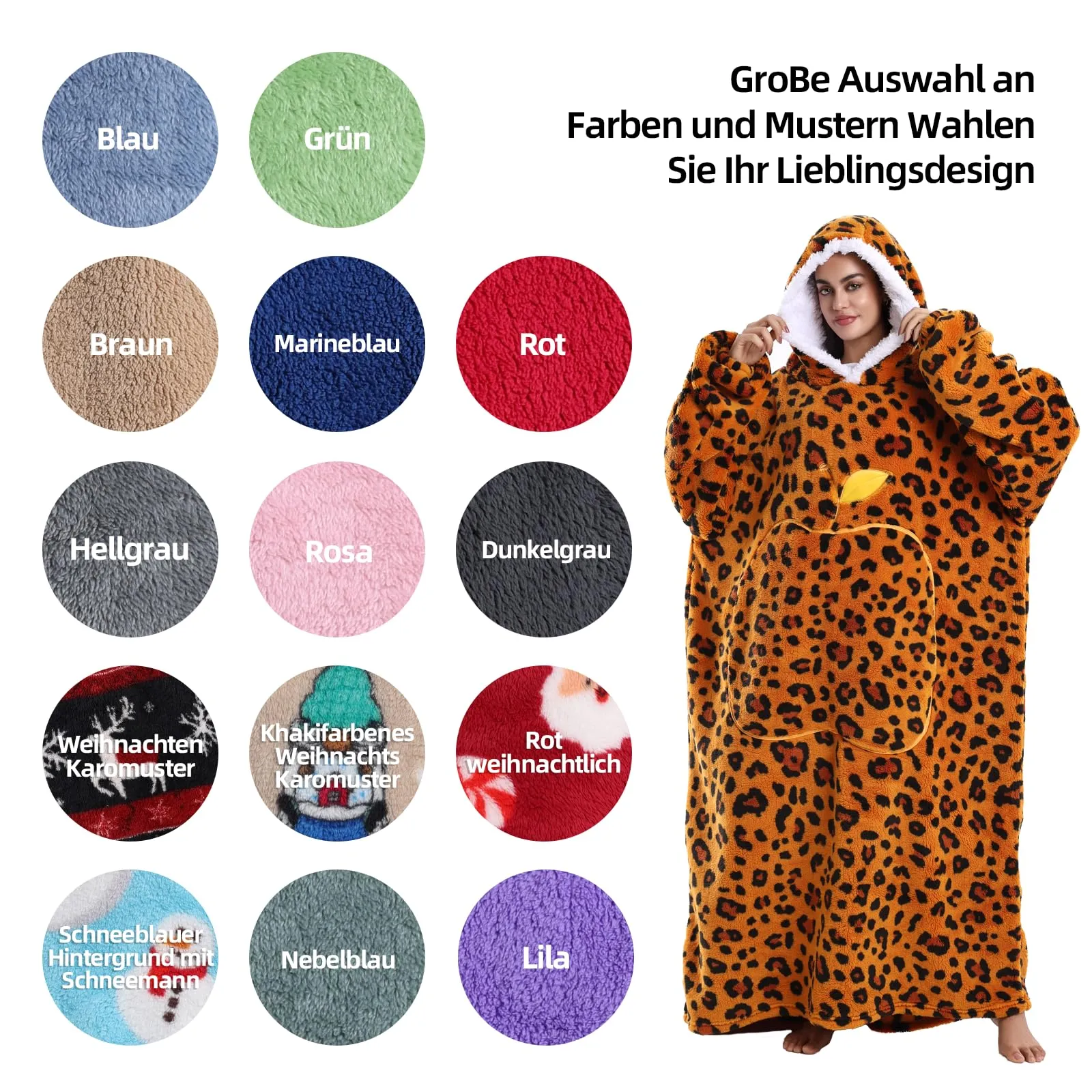 Yzehomijia Coperta portatile con cappuccio, per donne e adulti, coperta con maniche, morbida e calda da indossare come regalo per fidanzata, mamma o mamma koala (Orange Leopard Print) - immagine 5