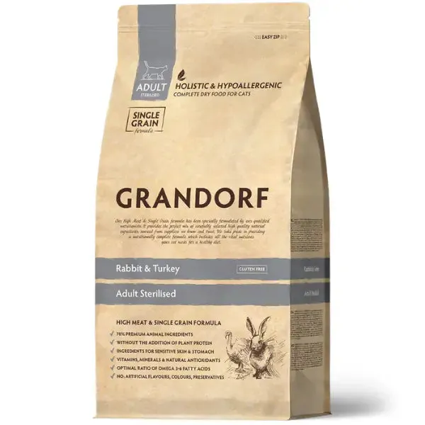 Grandorf Cat Sterilised Hypoallergenic Coniglio e tacchino 8 kg - Croccantini per gatti - immagine 1
