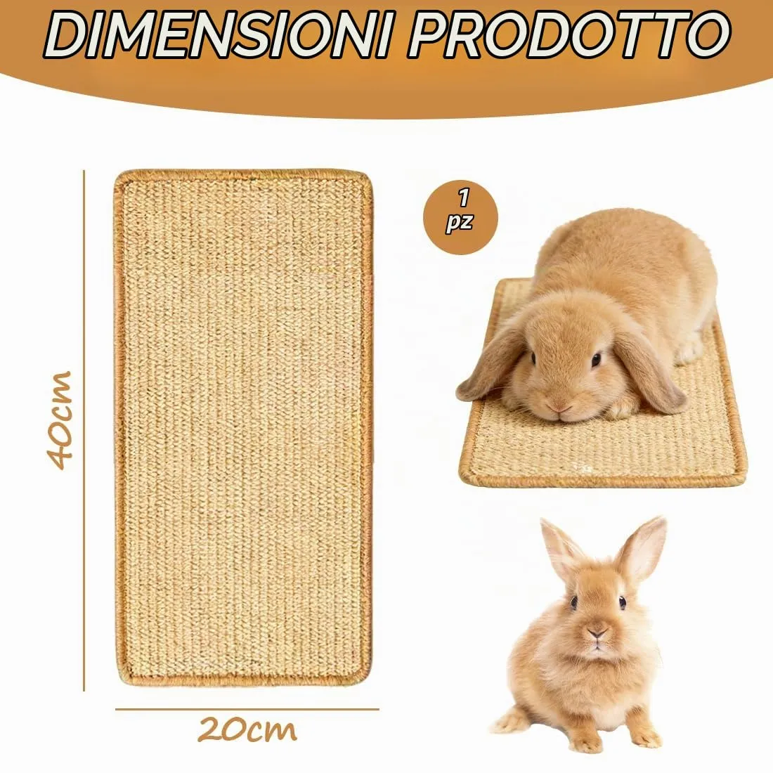 Tappetino in Sisal Naturale per Piccoli Animali con Base Adesiva, 20x40 cm per Conigli e Criceti - Per Grattarsi, Rosicchiare e Riposare Letto per Conigli per Riposo, Nido e Relax - immagine 2