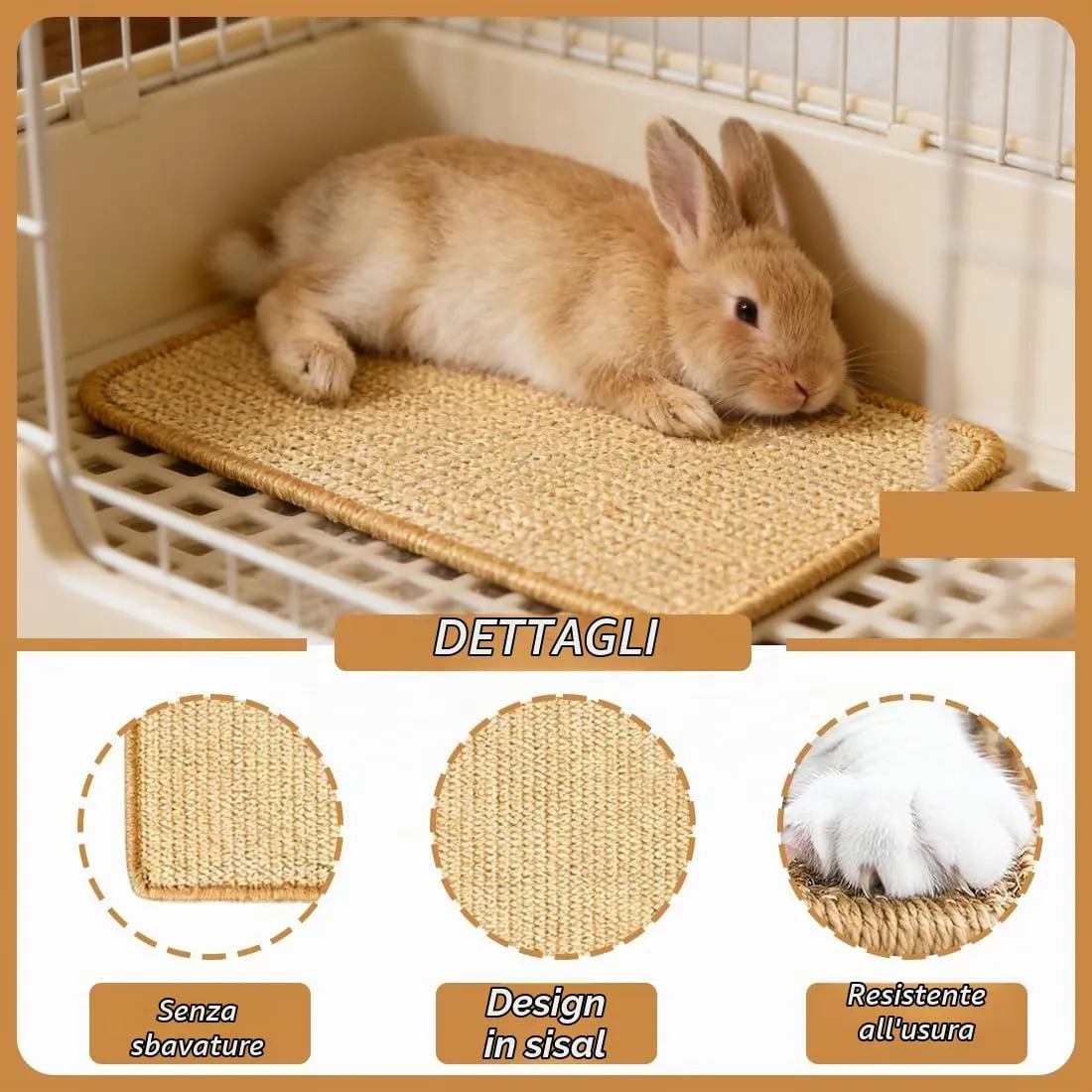 Tappetino in Sisal Naturale per Piccoli Animali con Base Adesiva, 20x40 cm per Conigli e Criceti - Per Grattarsi, Rosicchiare e Riposare Letto per Conigli per Riposo, Nido e Relax - immagine 3