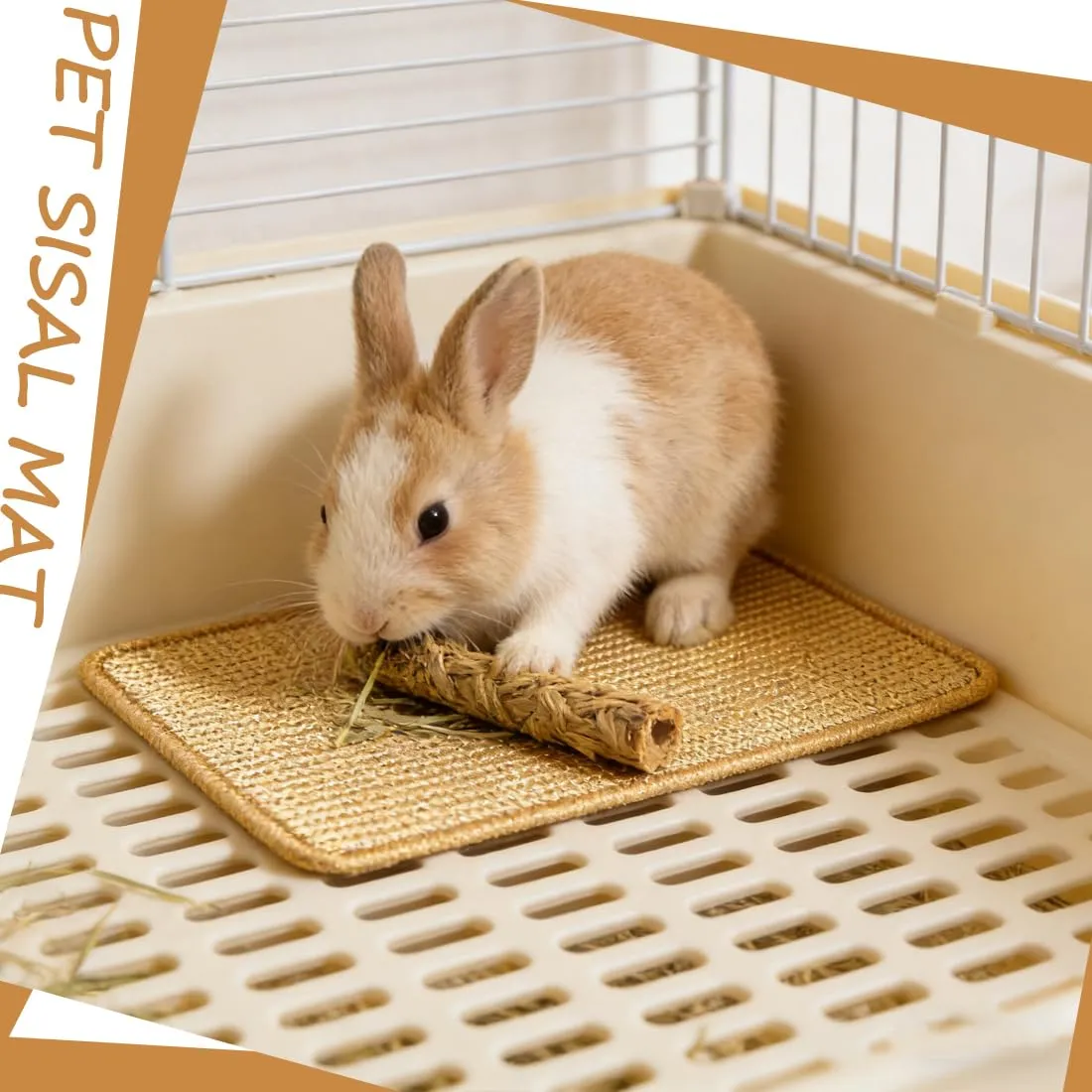 Tappetino in Sisal Naturale per Piccoli Animali con Base Adesiva, 20x40 cm per Conigli e Criceti - Per Grattarsi, Rosicchiare e Riposare Letto per Conigli per Riposo, Nido e Relax - immagine 5