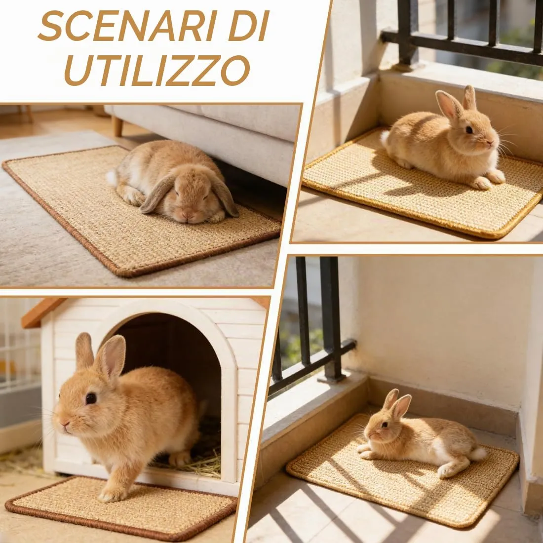 Tappetino in Sisal Naturale per Piccoli Animali con Base Adesiva, 20x40 cm per Conigli e Criceti - Per Grattarsi, Rosicchiare e Riposare Letto per Conigli per Riposo, Nido e Relax - immagine 6
