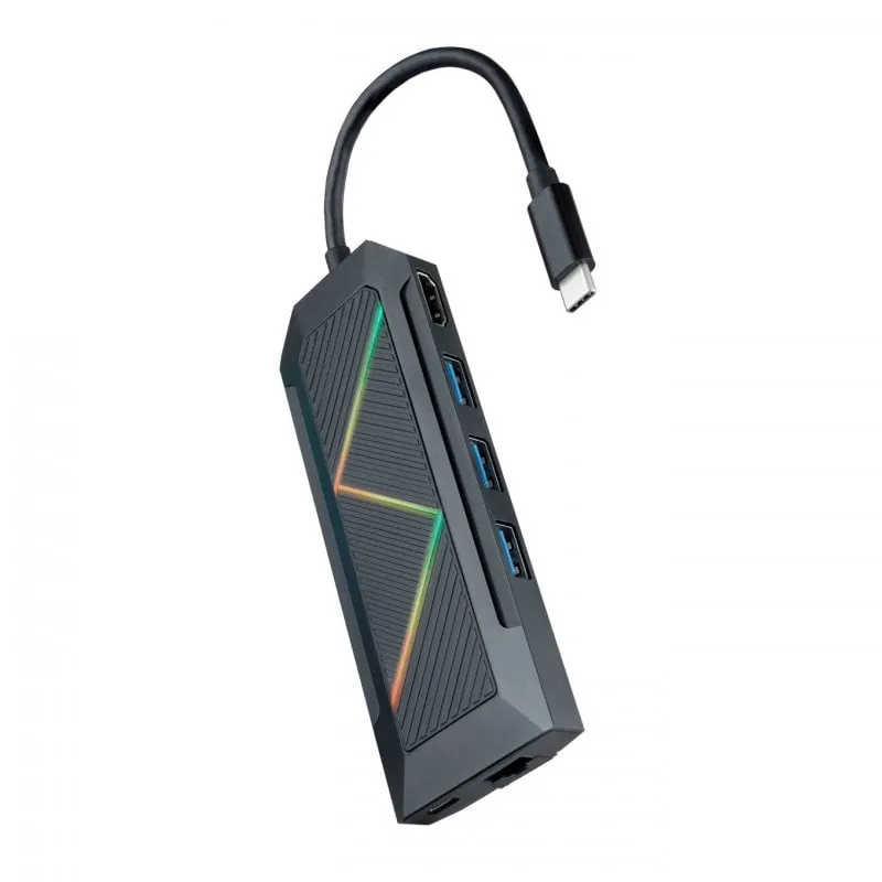 Hub nanocavo 8 in 1 da USB-C a USB/USB-C/HDMI/RJ45/lettore di schede/PD 100 W - immagine 1