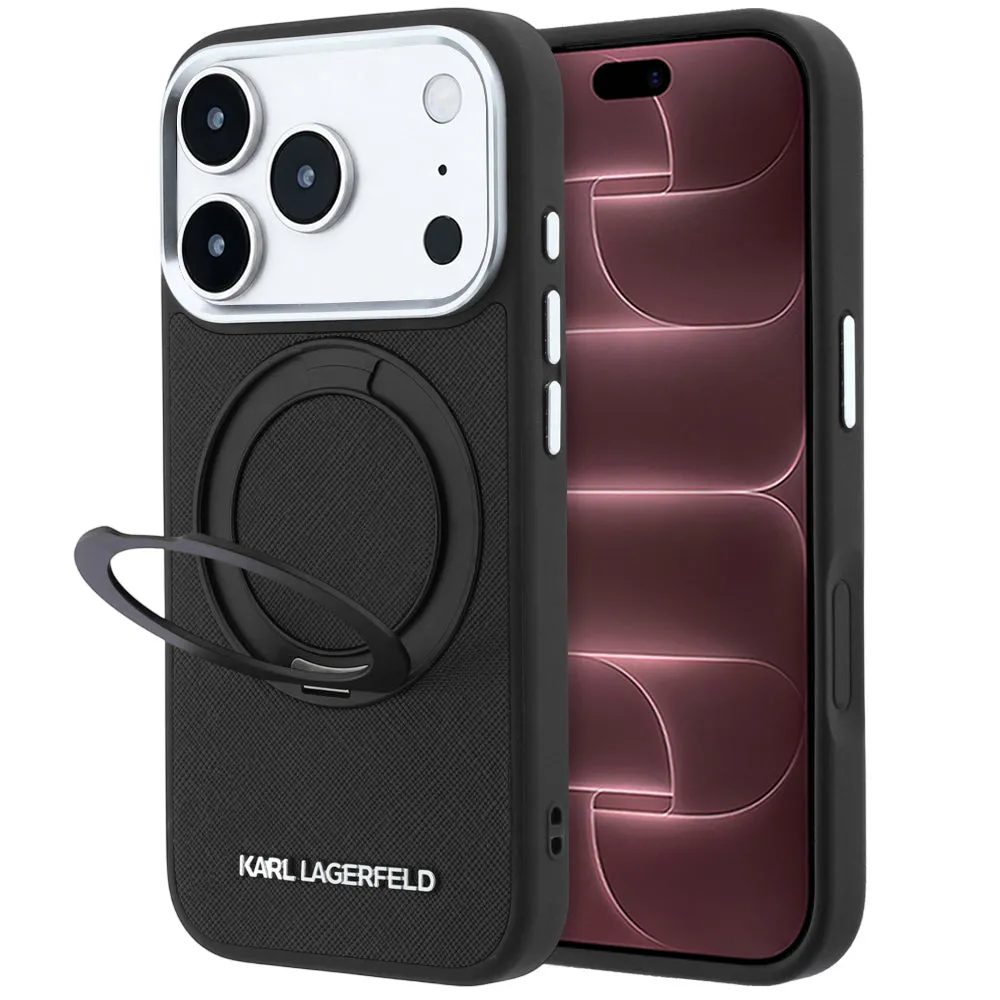 Custodia MagSafe per Apple iPhone 18 Pro Max / 17 Pro Max, Karl Lagerfeld, Ring Stand 360 Saffiano, Nera - immagine 1