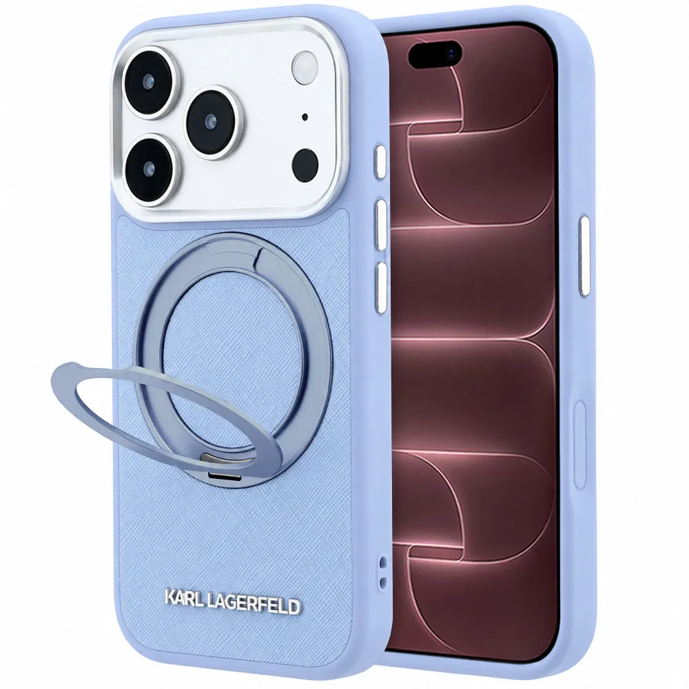 Custodia MagSafe per Apple iPhone 18 Pro Max / 17 Pro Max, Karl Lagerfeld, Ring Stand 360 Saffiano, Blu - immagine 1