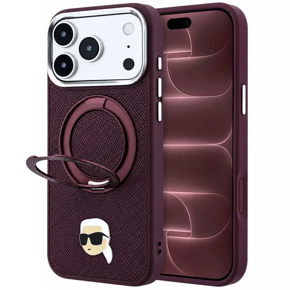 Custodia MagSafe per Apple iPhone 18 Pro Max / 17 Pro Max, Karl Lagerfeld, Ring Stand 360 Karl Pin, Vinaccia - immagine 1