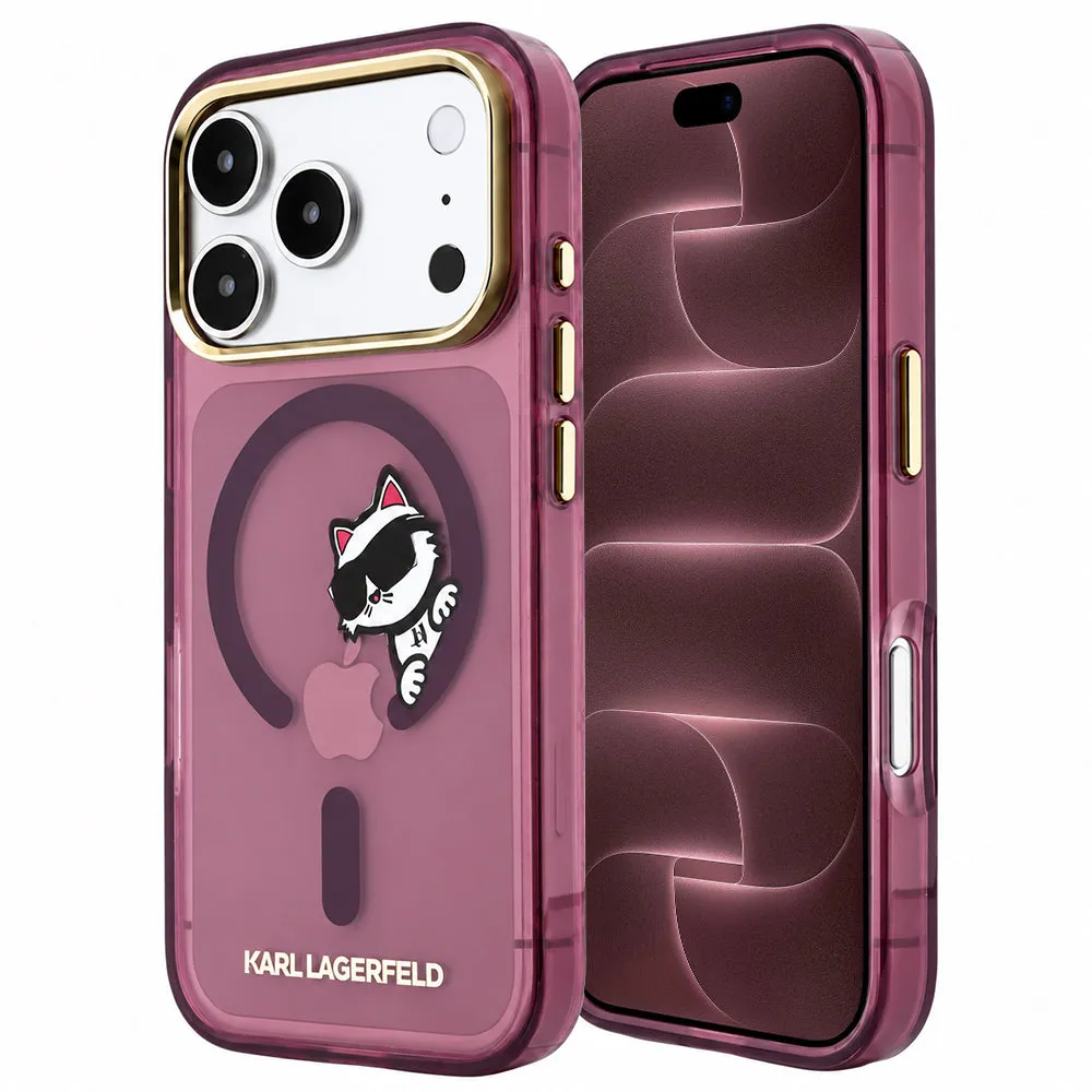 Custodia MagSafe per Apple iPhone 18 Pro Max / 17 Pro Max, Karl Lagerfeld, IML Peekaboo Print e Cornice Metallica, Vinaccia - immagine 1