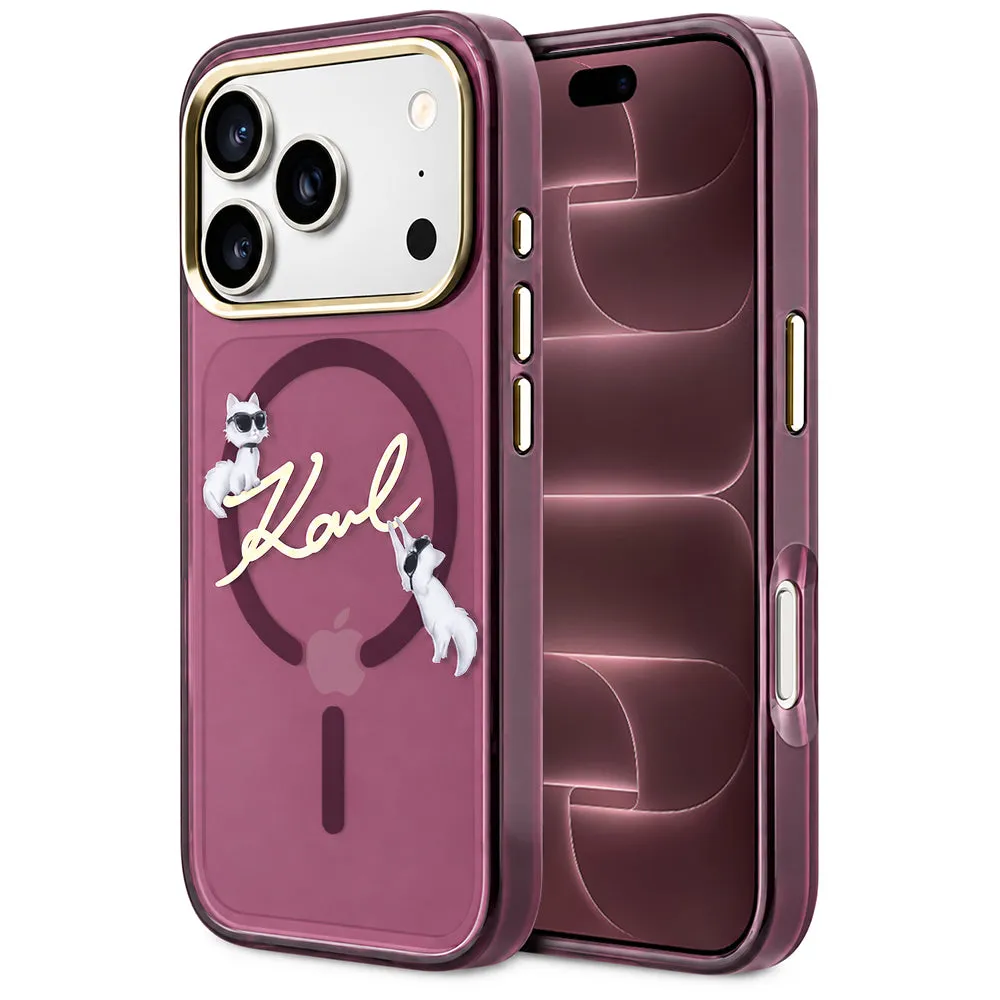 Custodia MagSafe per Apple iPhone 18 Pro Max / 17 Pro Max, Karl Lagerfeld, IML Choupette Karl Script Logo, Vinaccia - immagine 1