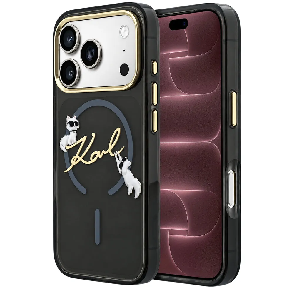 Custodia MagSafe per Apple iPhone 18 Pro Max / 17 Pro Max, Karl Lagerfeld, IML Choupette Karl Script Logo, Nera - immagine 1