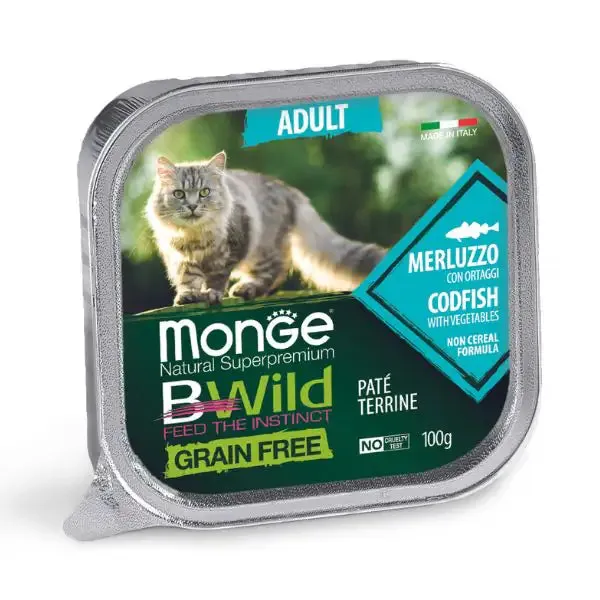 Monge Natural Super Premium Bwild Grain Free Cat 100 gr Merluzzo - confezione da 6 pezzi - Cibo umido per gatti - immagine 1