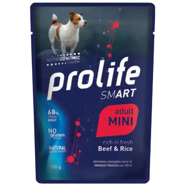 Prolife Smart Dog Mini 100 gr Manzo e riso - confezione da 10 pezzi - Cibo umido per cani - immagine 1