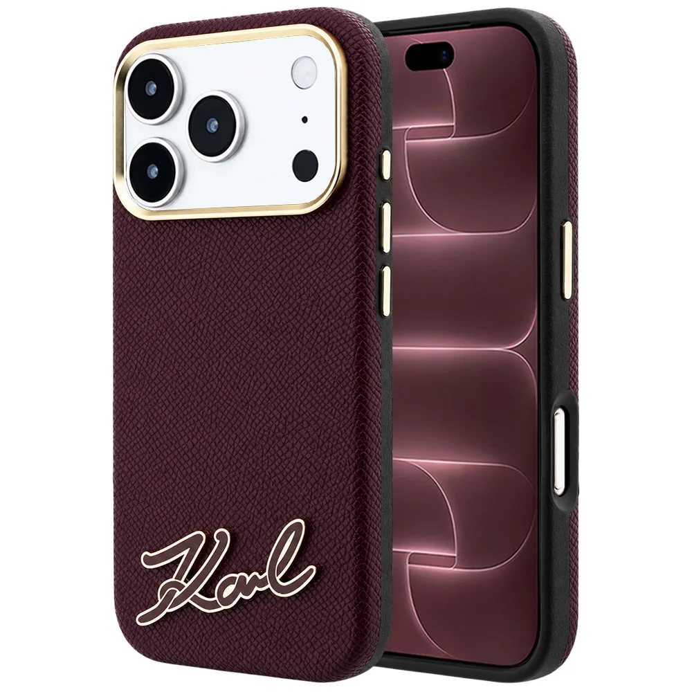Custodia MagSafe per Apple iPhone 18 Pro Max / 17 Pro Max, Karl Lagerfeld, Logo in Resina Granulata, Vinaccia - immagine 1
