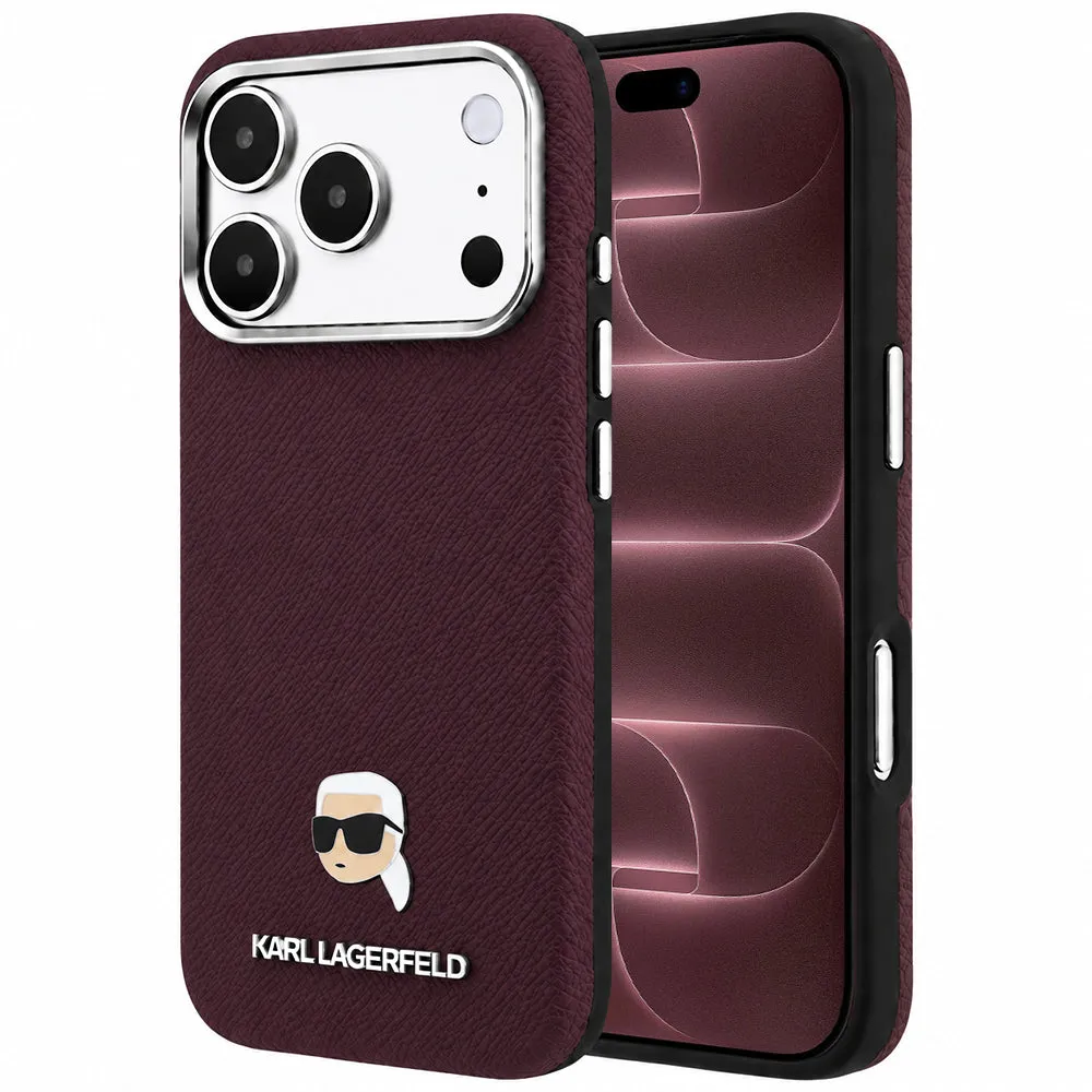Custodia MagSafe per Apple iPhone 18 Pro Max / 17 Pro Max, Karl Lagerfeld, Metallo Testa Karl Grana, Vinaccia - immagine 1
