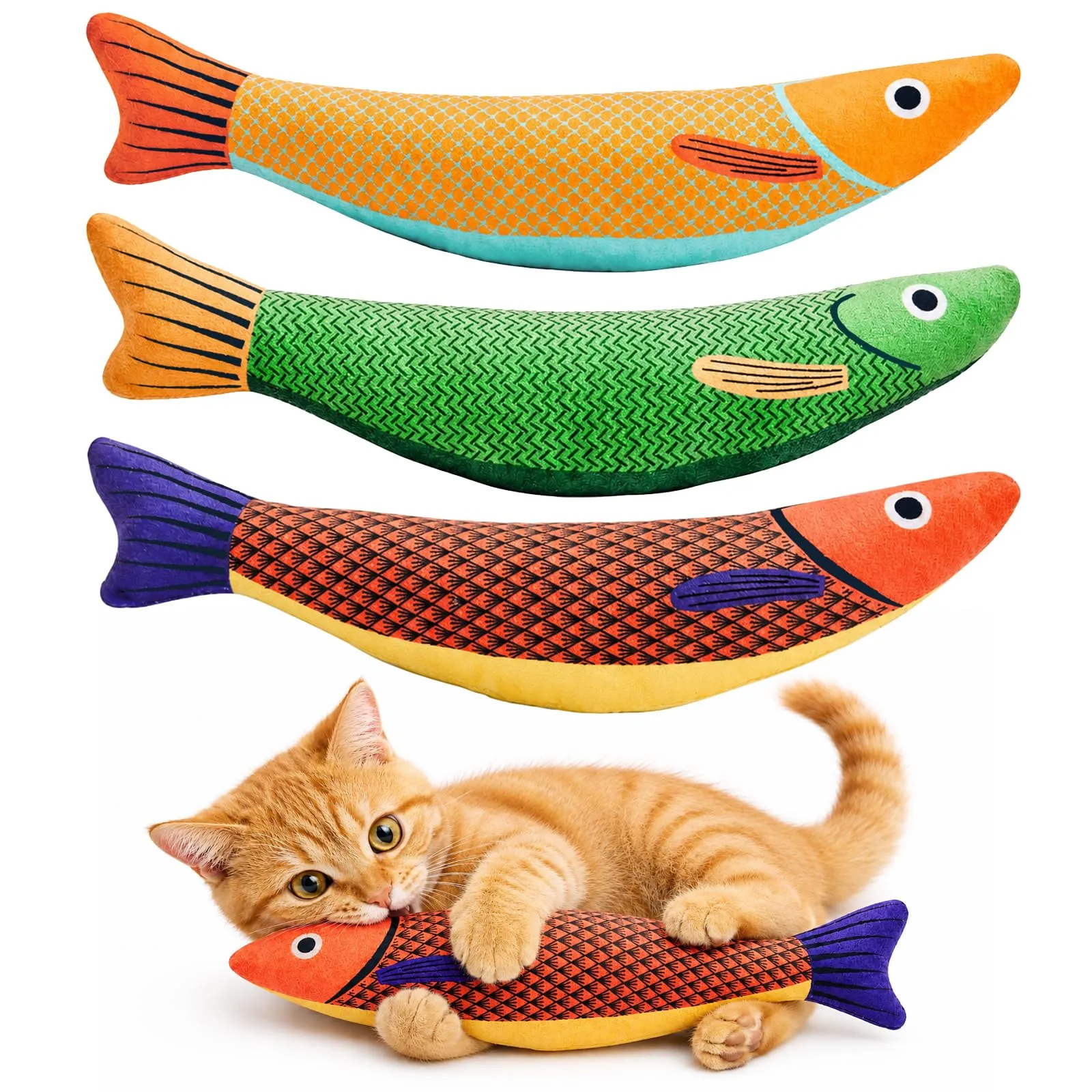 3 Pezzi Giocattolo per Gatti, Pesce Sanma Giocattolo con Erba Gatta - immagine 1
