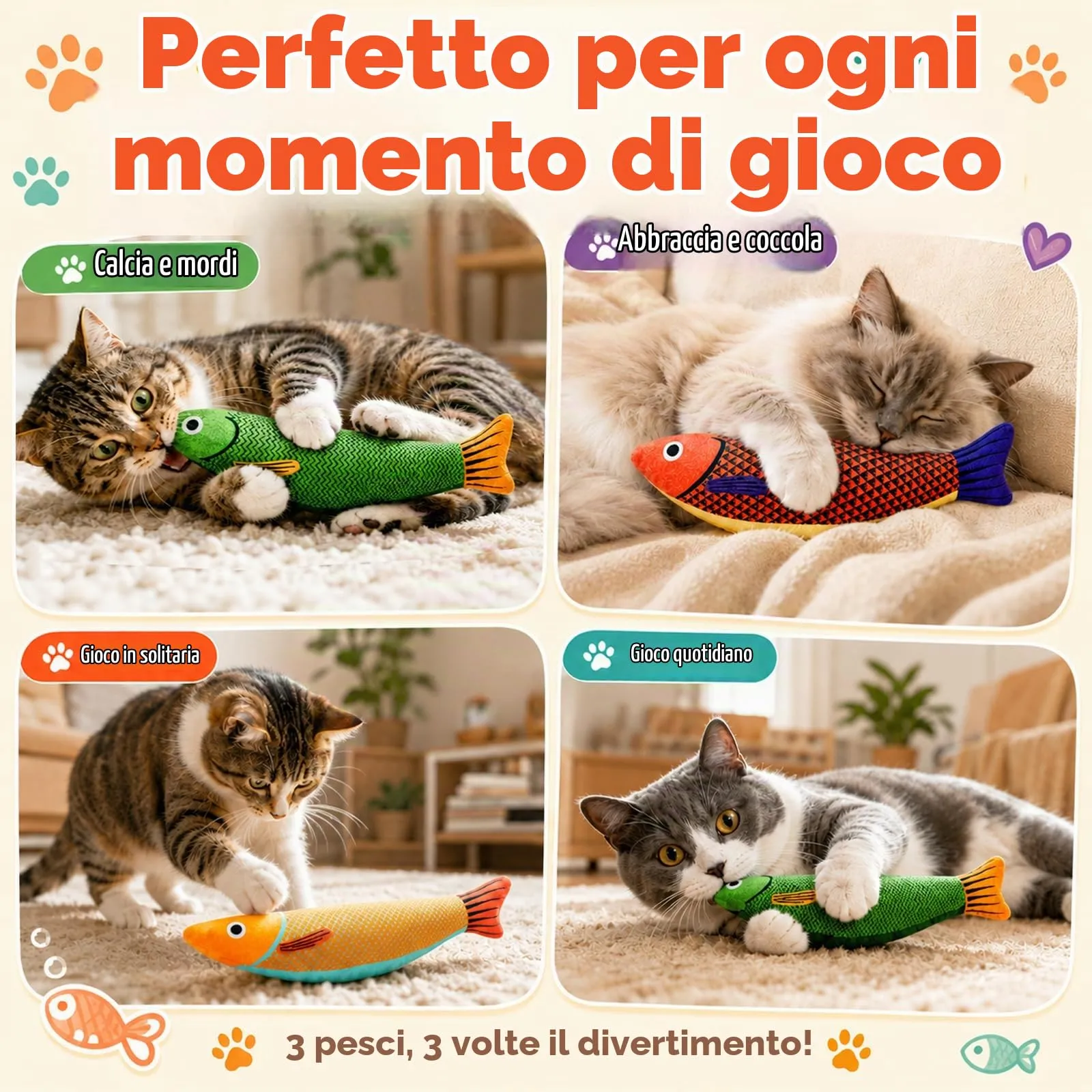 3 Pezzi Giocattolo per Gatti, Pesce Sanma Giocattolo con Erba Gatta - immagine 7