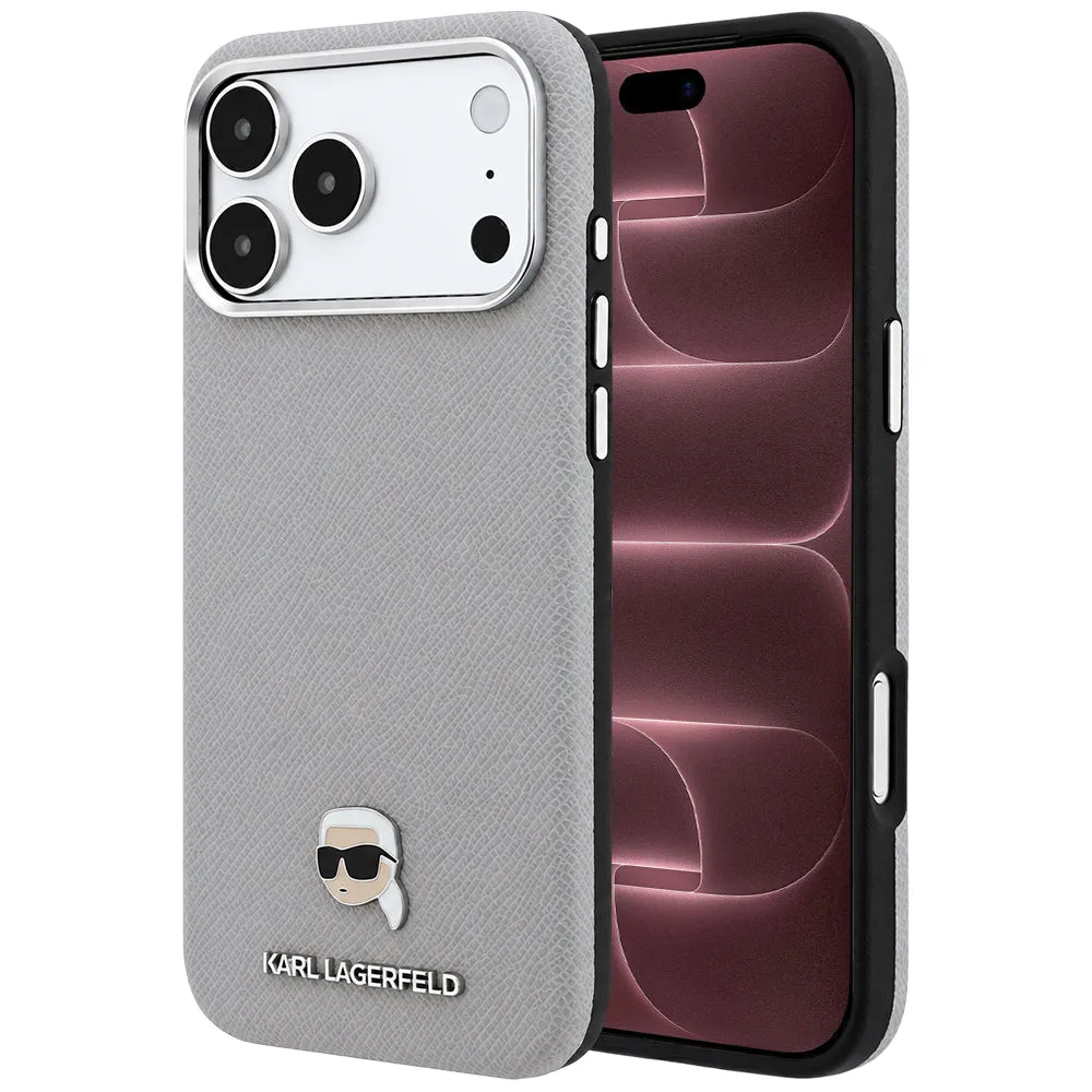 Custodia MagSafe per Apple iPhone 18 Pro Max / 17 Pro Max, Karl Lagerfeld, Grained Karl Head's Metal, Grigio - immagine 1