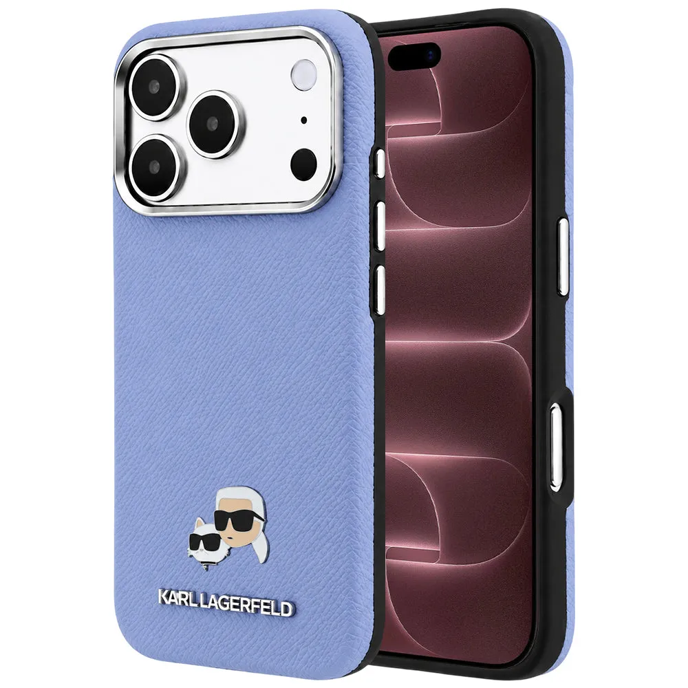 Custodia MagSafe per Apple iPhone 18 Pro Max / 17 Pro Max, Karl Lagerfeld, Grained Karl & Choupette Head's Metal, Bleu - immagine 1