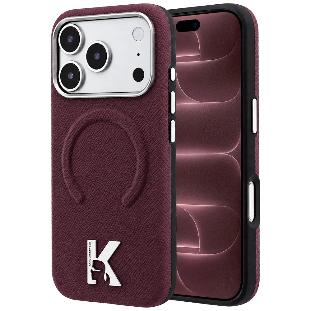 Custodia MagSafe per Apple iPhone 18 Pro Max / 17 Pro Max, Karl Lagerfeld, Grained Embossed Ring, Vinaccia - immagine 1