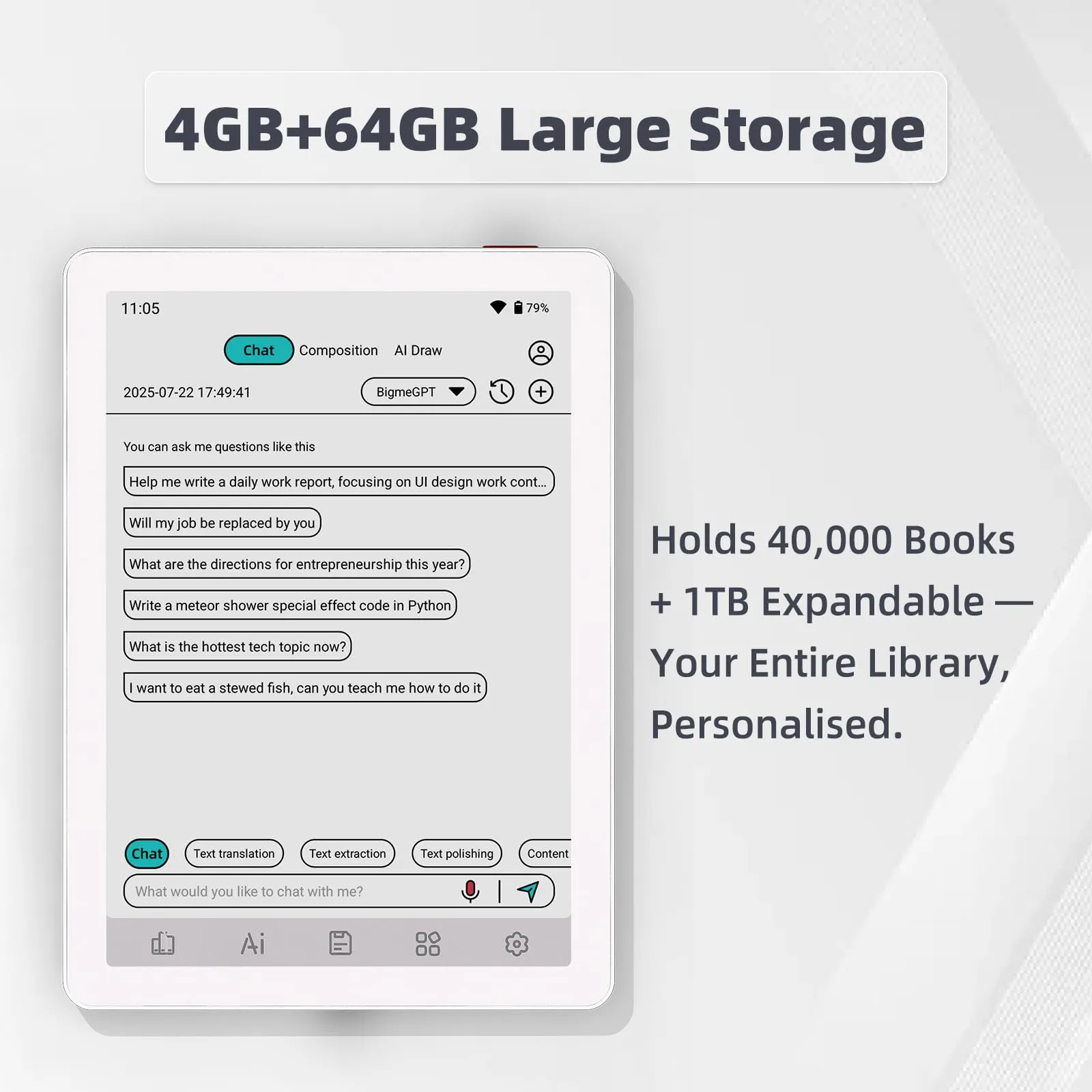 Bigme B6 Tablet E-Paper a colori da 6 pollici Android 14 Reader con 4 GB + 64 GB di memoria (bianco) - immagine 3