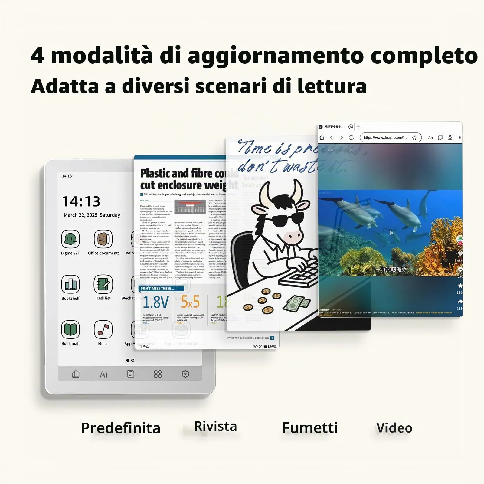 Bigme B6 Tablet E-Paper a colori da 6 pollici Android 14 Reader con 4 GB + 64 GB di memoria (bianco) - immagine 4