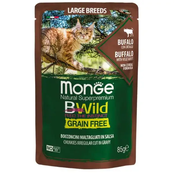 Monge BWild Grain Free Large Breed Cat 85 gr Bufalo e ortaggi - confezione da 14 pezzi - Cibo umido per gatti - immagine 1