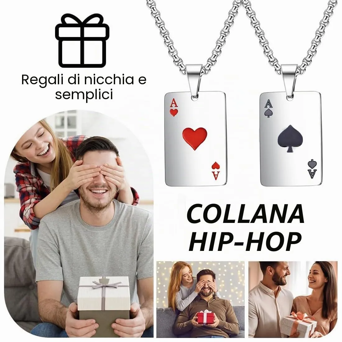 ZUWIJEQ Collana Uomo Acciaio Inossidabile - 2 PCS Collana di Poker,collane Uomo,Collana in Acciaio Inossidabile Argento Accessori da Uomo per Coppie e Uomini, 60cm (Asso di Picche+Asso di Cuori) - immagine 5