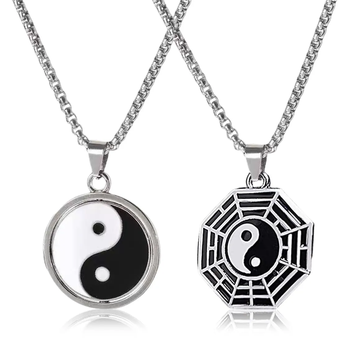 ZUWIJEQ 2 Pcs Ciondolo Uomo, Collana Da Uomo In Acciaio Inossidabile, Collana Coppia, Collana Amicizia Per 2, Ciondolo Tai Chi Collana Per Uomo Donna Catena Yin Yang Di Catena, Ciondolo Hip-Hop - immagine 1