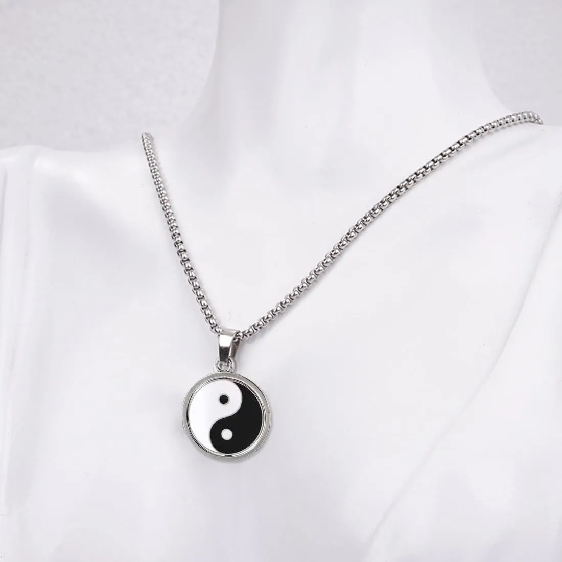 ZUWIJEQ 2 Pcs Ciondolo Uomo, Collana Da Uomo In Acciaio Inossidabile, Collana Coppia, Collana Amicizia Per 2, Ciondolo Tai Chi Collana Per Uomo Donna Catena Yin Yang Di Catena, Ciondolo Hip-Hop - immagine 3