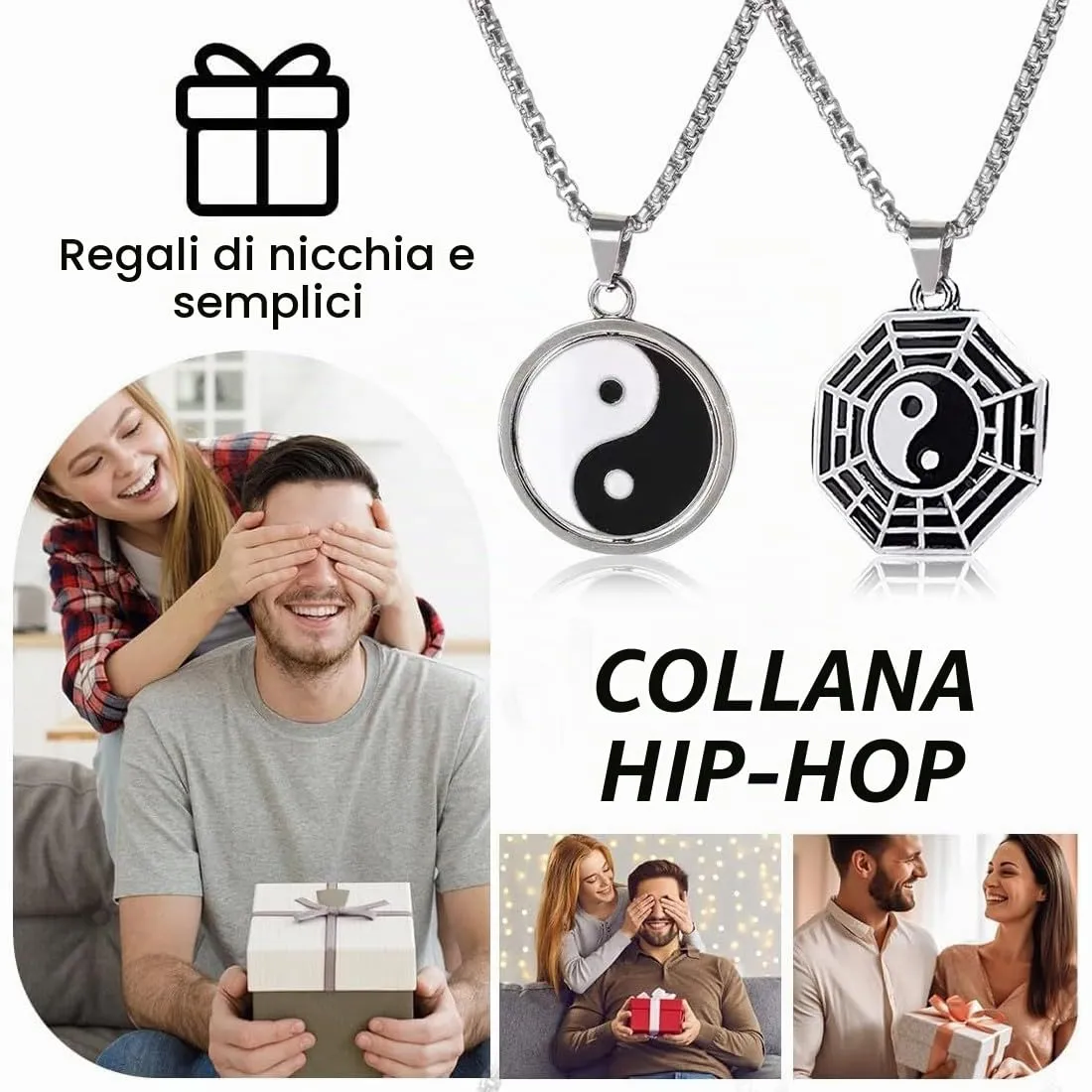 ZUWIJEQ 2 Pcs Ciondolo Uomo, Collana Da Uomo In Acciaio Inossidabile, Collana Coppia, Collana Amicizia Per 2, Ciondolo Tai Chi Collana Per Uomo Donna Catena Yin Yang Di Catena, Ciondolo Hip-Hop - immagine 5