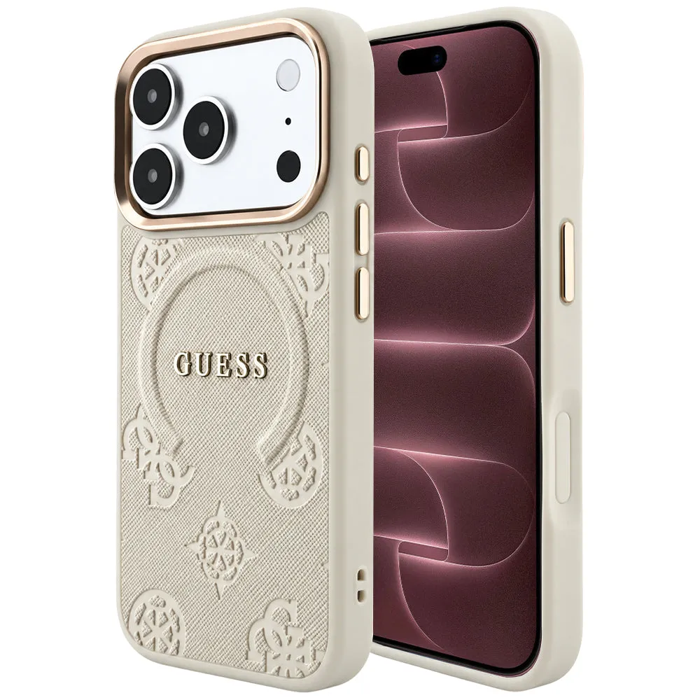 Custodia MagSafe per Apple iPhone 18 Pro Max / 17 Pro Max, Guess, Saffiano Peony Hot Stamp, Beige - immagine 1