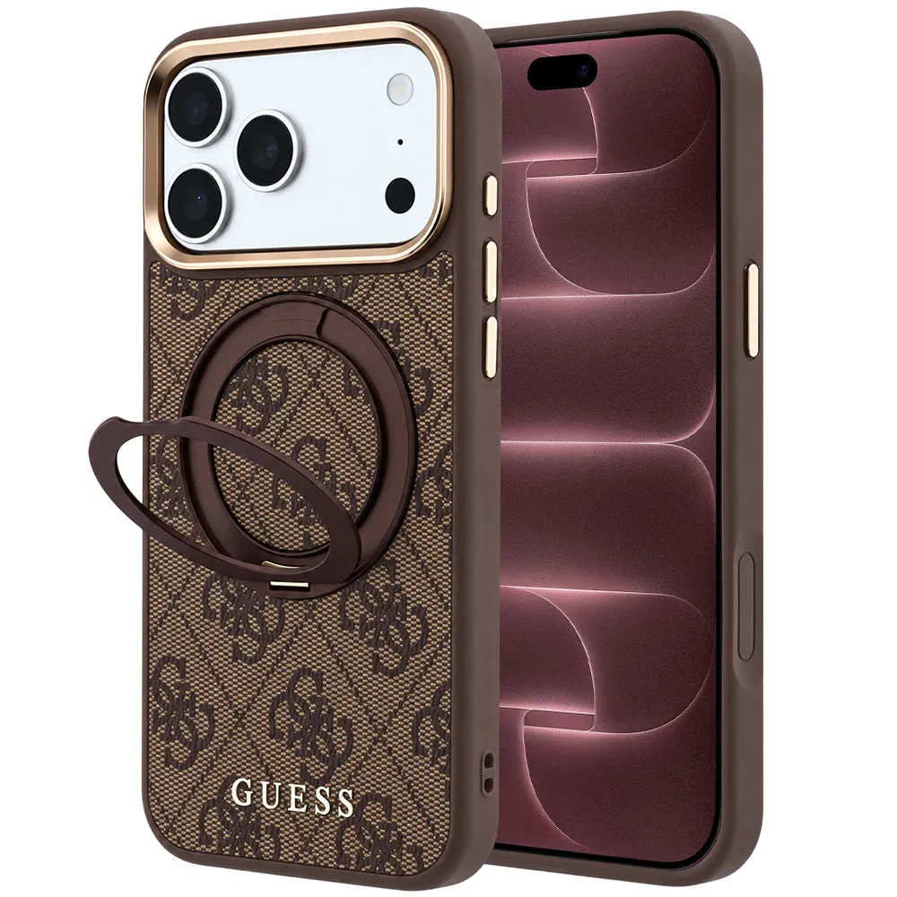 Custodia MagSafe per Apple iPhone 18 Pro Max / 17 Pro Max, Guess, Ring Stand 360 4G Classic Logo, Marrone - immagine 1