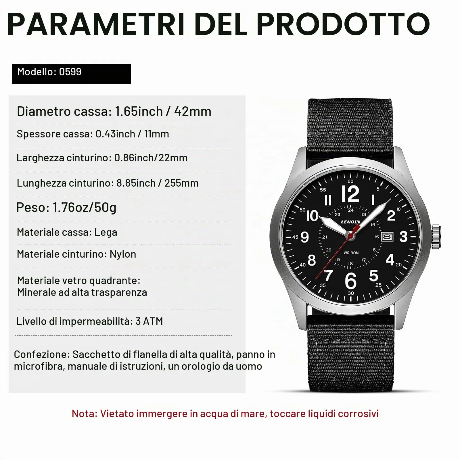 LN LENQIN Orologio Uomo Militare Analogico Quarzo Impermeabile - immagine 7