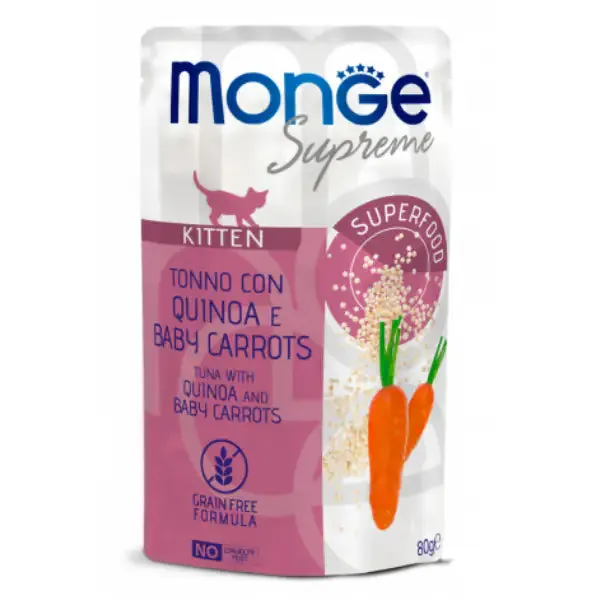 Monge Supreme Kitten in salsa bustina da 80 gr Tonno con quinoa e carote - Cibo umido per gatti - immagine 1