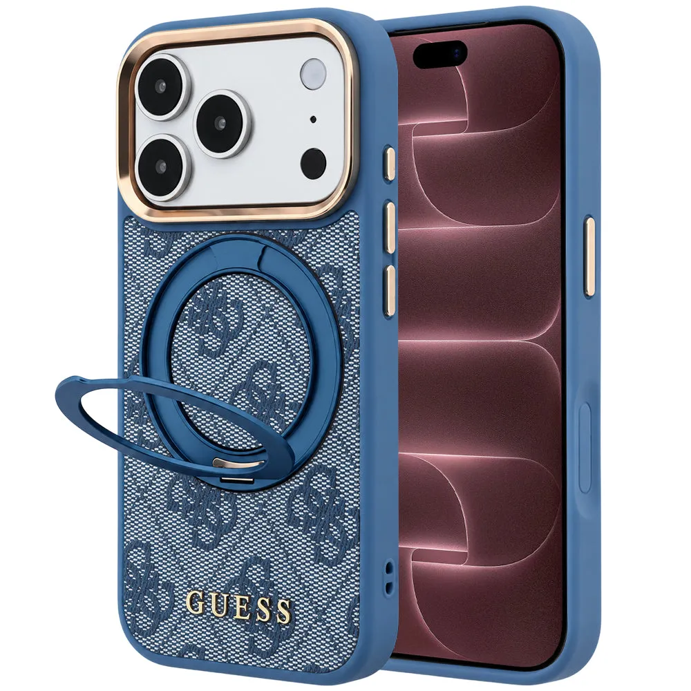 Custodia MagSafe per Apple iPhone 18 Pro Max / 17 Pro Max, Guess, Ring Stand 360 4G Classic Logo, Blu - immagine 1